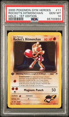 2000 Pokemon Gym Heroes 11 Rocket's Hitmonchan Holo-1st Edition PSA 10