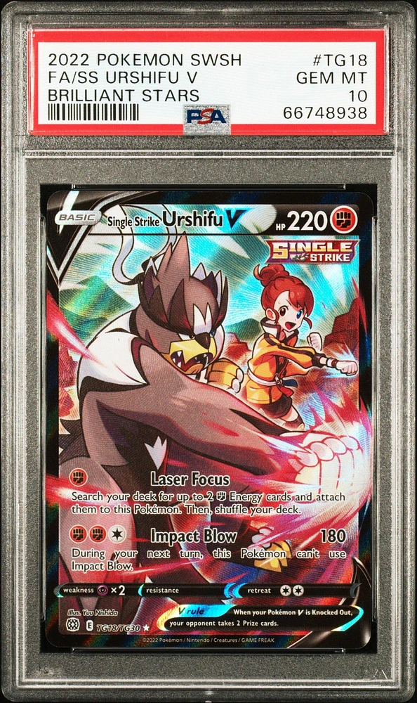 2022 Pokemon Sword & Shield Brilliant Stars Tg18 Full Art/single Strike Urshifu V PSA 10