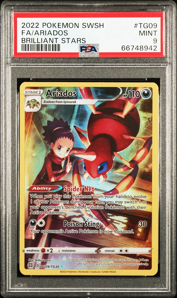 2022 Pokemon Sword & Shield Brilliant Stars Tg09 Full Art/ariados PSA 9
