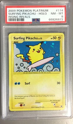 2009 Pokemon Platinum Rising Rivals 114 Surfing Pikachu-holo PSA 8