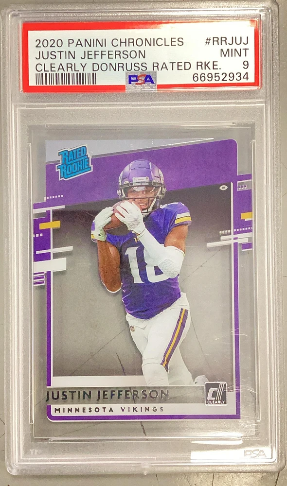 2020 Panini Chronicles Clearly Donruss Rated Rookies Rrjuj Justin Jefferson PSA 9