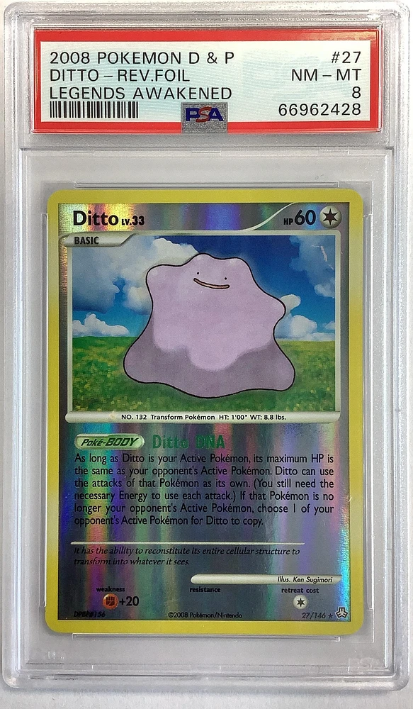 2008 Pokemon Diamond & Pearl Legends Awakened 27 Ditto-reverse Foil PSA 8