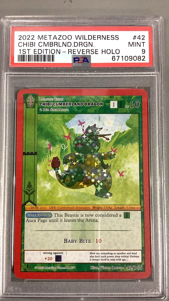 2022 Metazoo Wilderness 42 Chibi Cumberland Dragon 1st Edition-reverse Holo PSA 9
