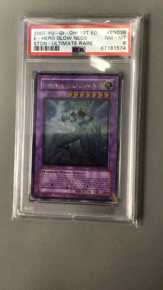 2007 Yu-gi-oh! Ston-strike Of Neos En036 Elemental Hero Glow Neos 1st Edition-ultimate Rare PSA 8