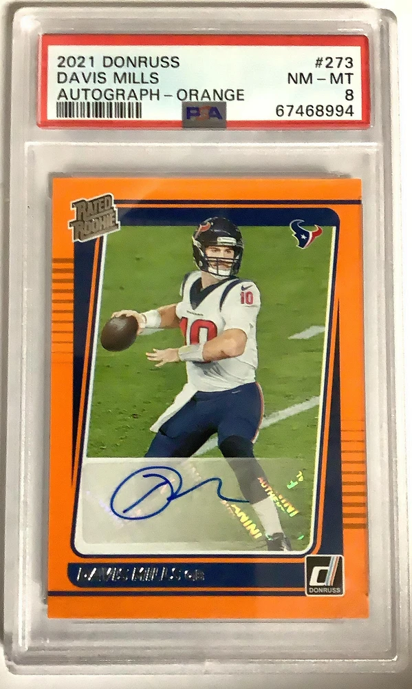 2021 Panini Donruss 273 Davis Mills Autograph-orange PSA 8