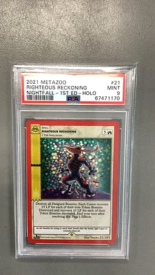 2021 Metazoo Nightfall 21 Righteous Reckoning-holo 1st Edition PSA 9