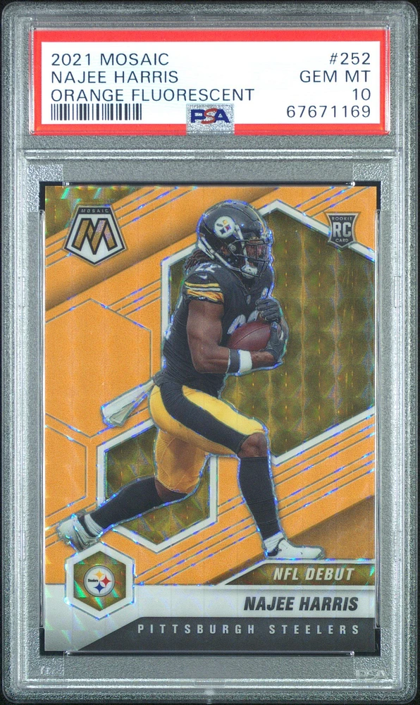 2021 Panini Mosaic 252 Najee Harris Orange Fluorescent PSA 10