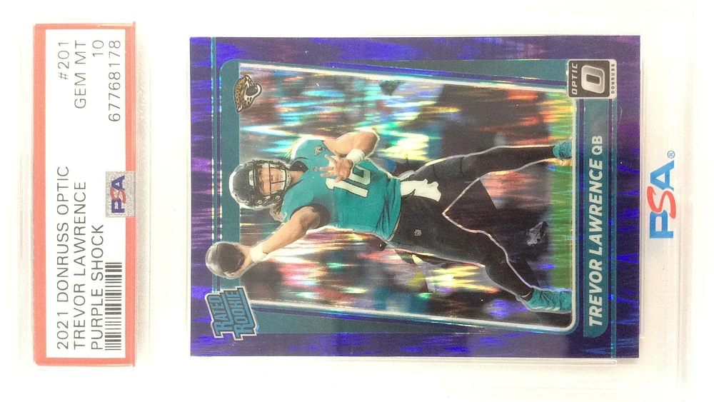2021 Panini Donruss Optic 201 Trevor Lawrence Purple Shock PSA