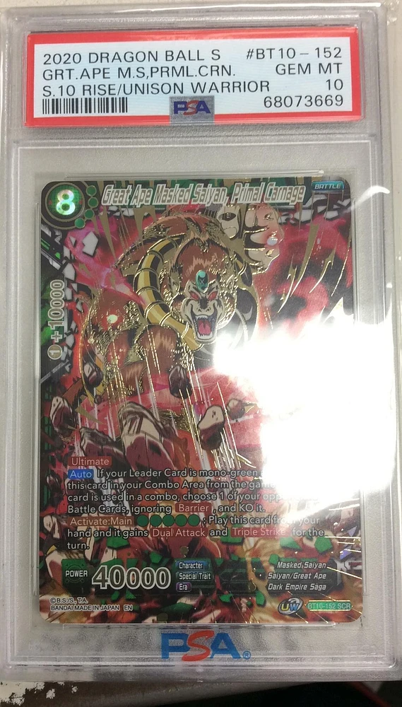 2020 Dragon Ball Super Card Game Series 10 Rise Of The Unison Warrior Bt10-152 Great Ape Masked Saiyan, Primal Carnage PSA 10