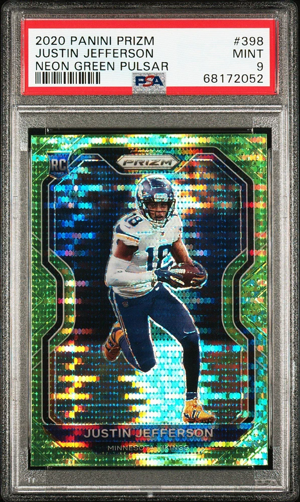 2020 Panini Prizm 398 Justin Jefferson Neon Green Pulsar PSA 9