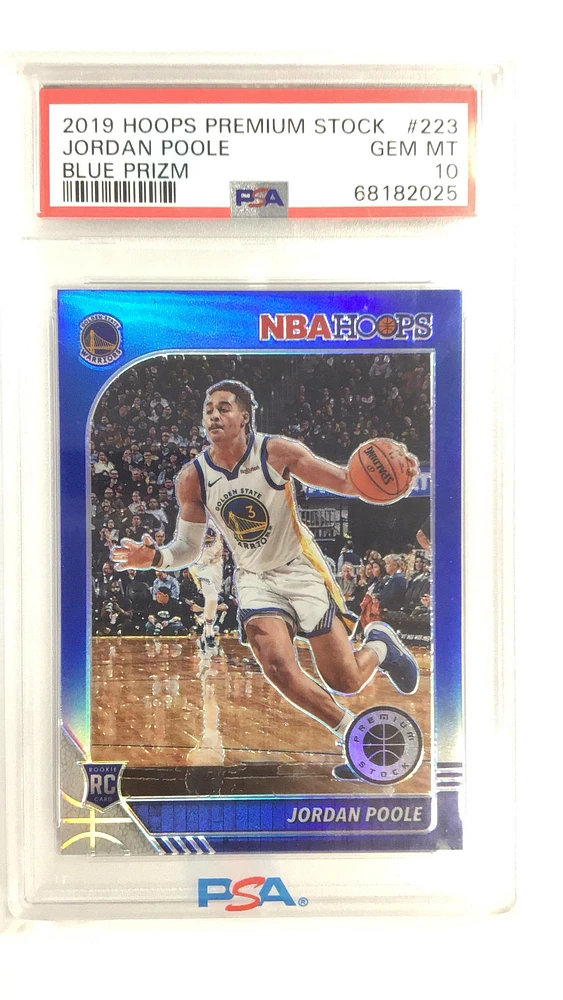 2019 Panini Hoops Premium Stock 223 Jordan Poole Blue Prizm PSA 10