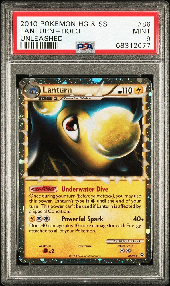 2010 Pokemon Heartgold & Soulsilver Unleashed 86 Lanturn-holo PSA 9
