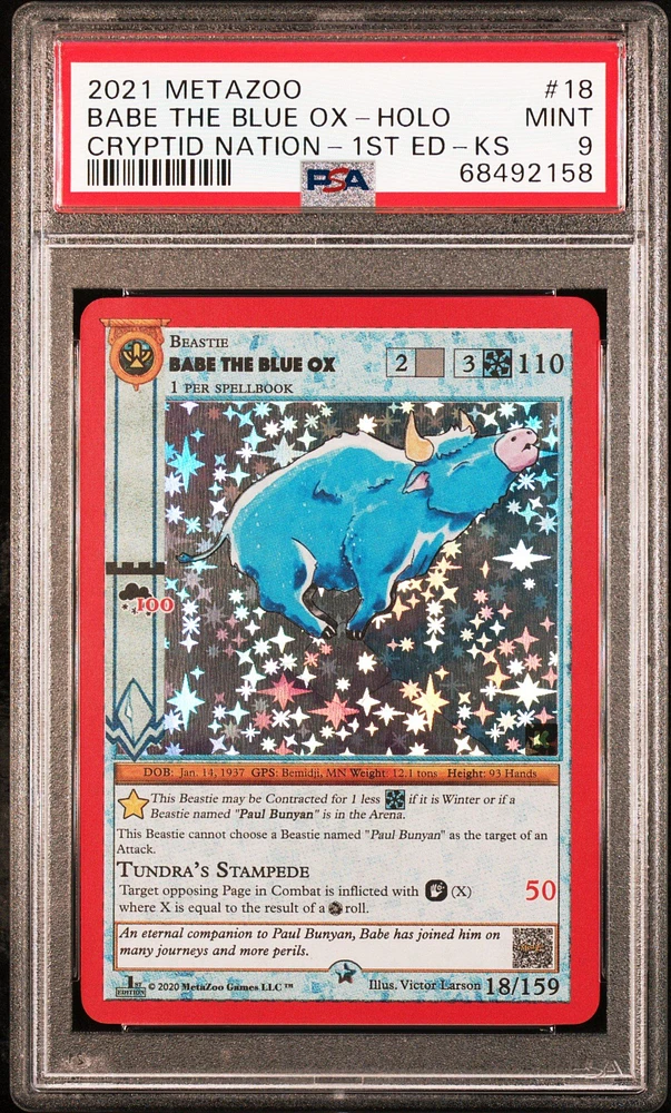 2021 Metazoo Cryptid Nation 18 Babe The Blue Ox-holo 1st Edition-kickstarter PSA 9