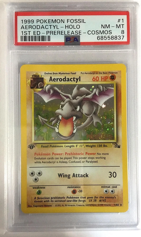 1999 Pokemon Fossil 1 Aerodactyl-holo 1st Edition-prerelease-cosmos PSA 8