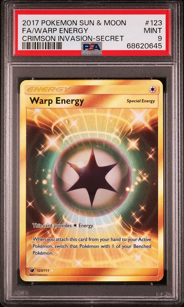 2017 Pokemon Sun & Moon Crimson Invasion 123 Full Art/warp Energy Secret PSA 9