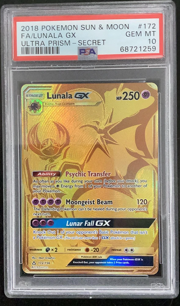 2018 Pokemon Sun & Moon Ultra Prism 172 Full Art/lunala Gx Secret PSA