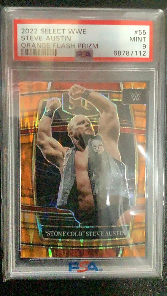 2022 Panini Select Wwe 55 Stone Cold Steve Austin Orange Flash Prizm PSA 9