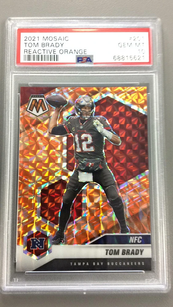 2021 Panini Mosaic 201 Tom Brady Reactive Orange PSA 10
