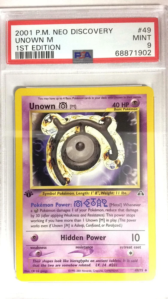 2001 Pokemon Neo Discovery 49 Unown M 1st Edition PSA 9