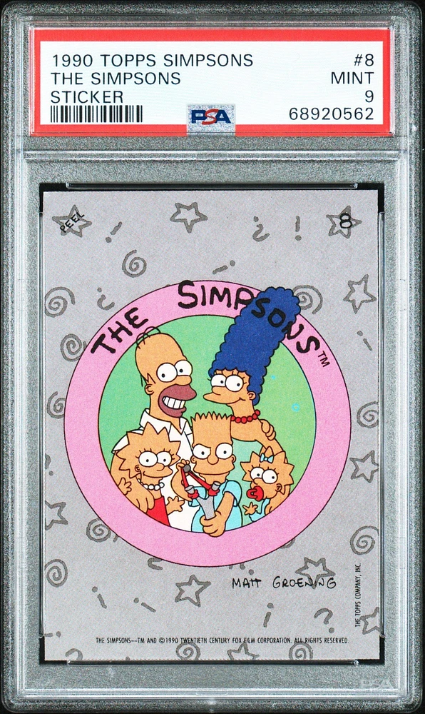 1990 Topps Simpsons Stickers 8 The Simpsons PSA 9