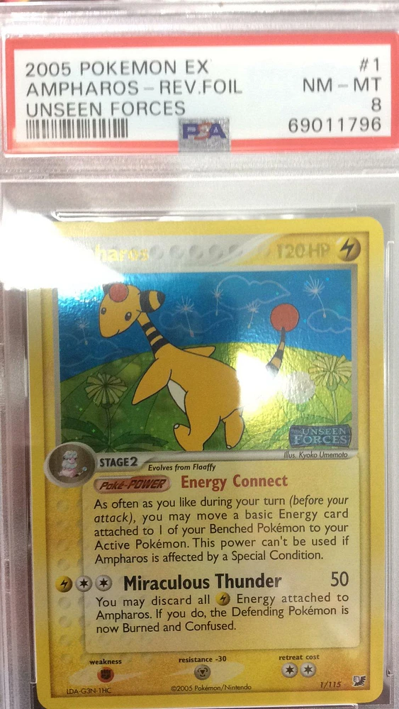 2005 Pokemon Ex Unseen Forces 1 Ampharos-reverse Foil PSA 8