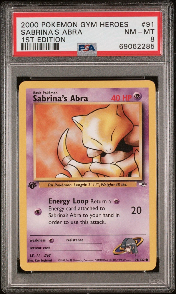 2000 Pokemon Gym Heroes 91 Sabrina's Abra PSA 8