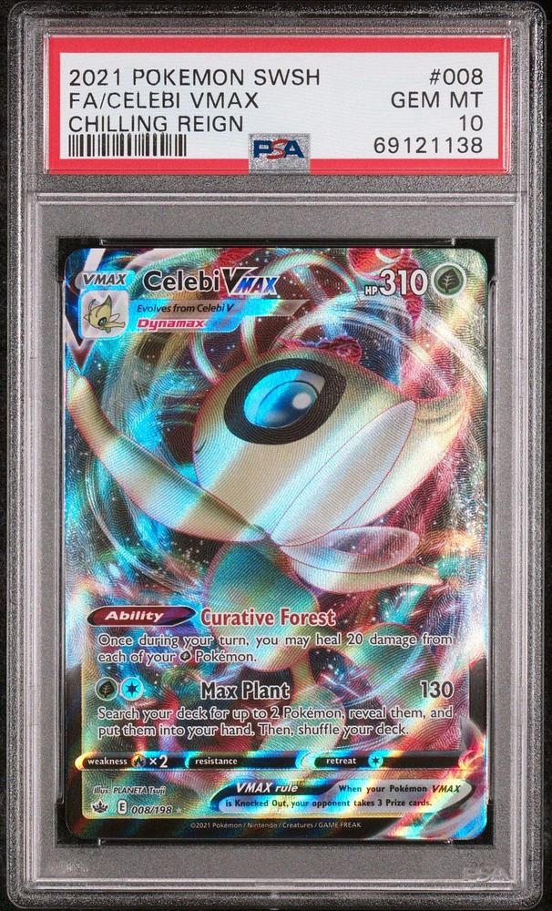 2021 Pokemon Sword & Shield Chilling Reign 008 Full Art/celebi Vmax PSA 10