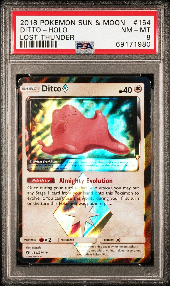 2018 Pokemon Sun & Moon Lost Thunder 154 Ditto-holo PSA 8