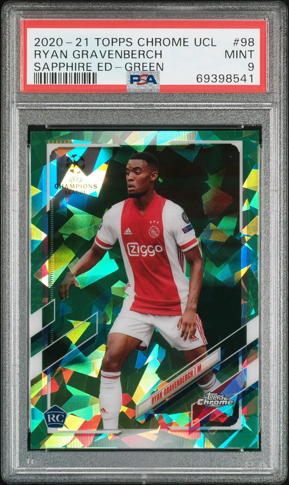 2020 Topps Chrome Uefa Champions League Sapphire Edition 98 Ryan Gravenberch Green PSA 9