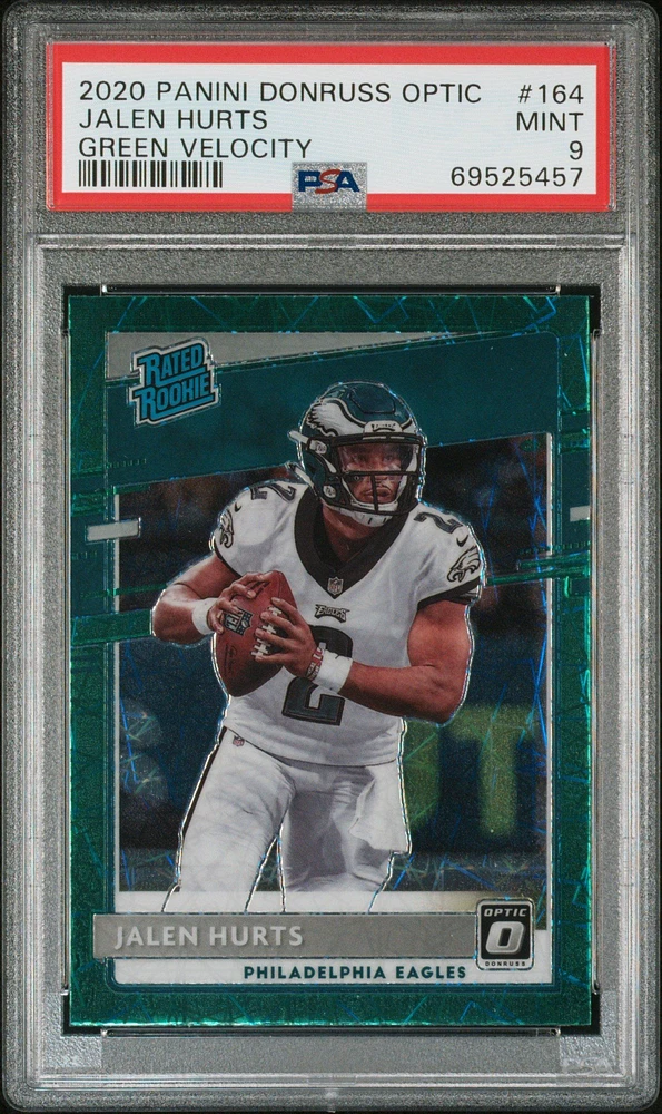 2020 Panini Donruss Optic 164 Jalen Hurts Green Velocity PSA