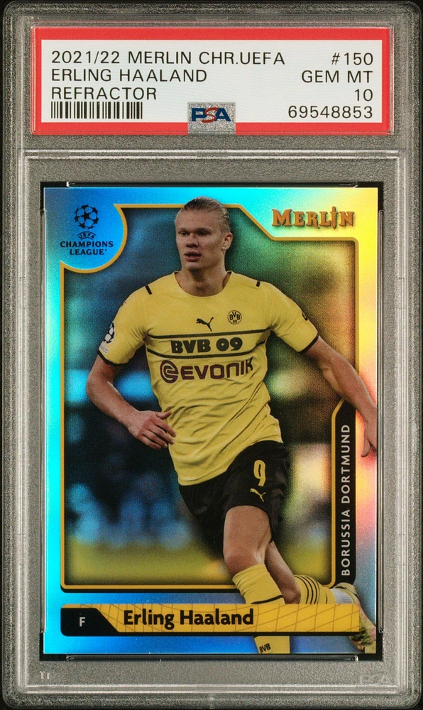 2021-2022 Topps Merlin Chrome Uefa League 150 Erling Haaland PSA 10
