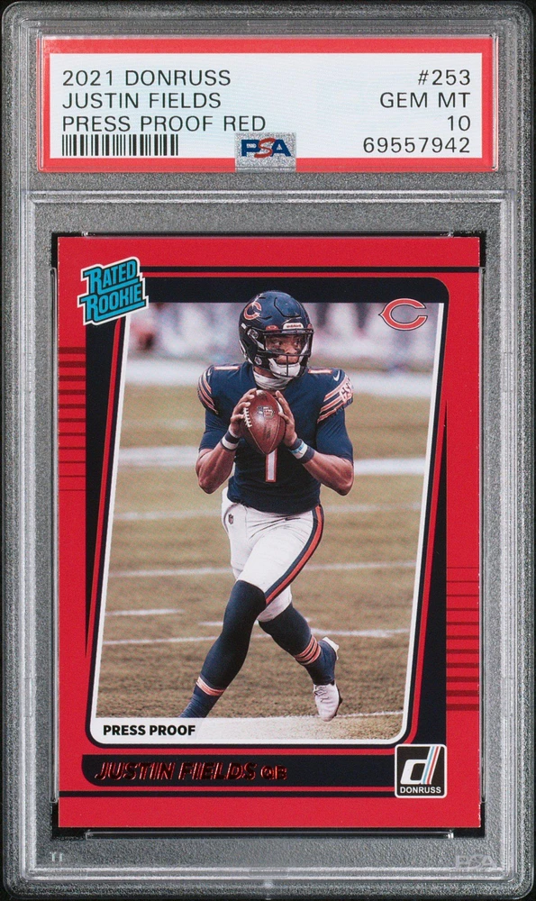 2021 Panini Donruss 253 Justin Fields Press Proof Red PSA 10