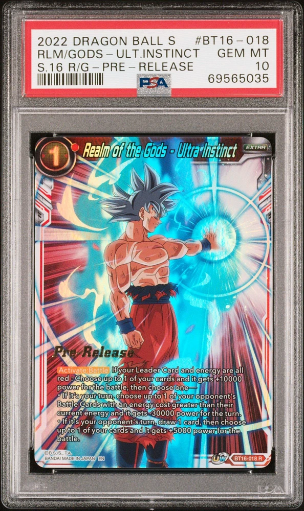 2022 Dragon Ball Super Card Game Series 16 Realm Of The Gods Bt16-018 Realm Of The Gods - Ultra Instinct Pre-release PSA 10