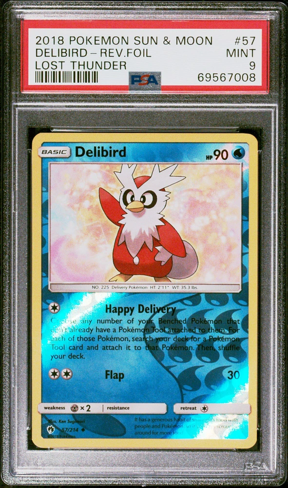 2018 Pokemon Sun & Moon Lost Thunder 57 Delibird PSA 9