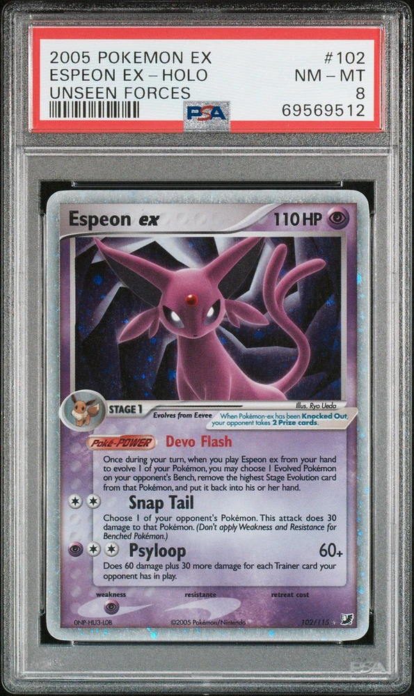 2005 Pokemon Ex Unseen Forces 102 Espeon Ex-holo PSA 8