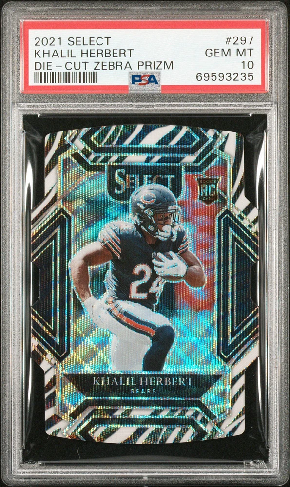 2021 Panini Select 297 Khalil Herbert Die-cut Zebra Prizm PSA 10