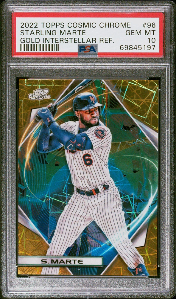 2022 Topps Cosmic Chrome 96 Starling Marte Gold Interstellar Refractor PSA 10