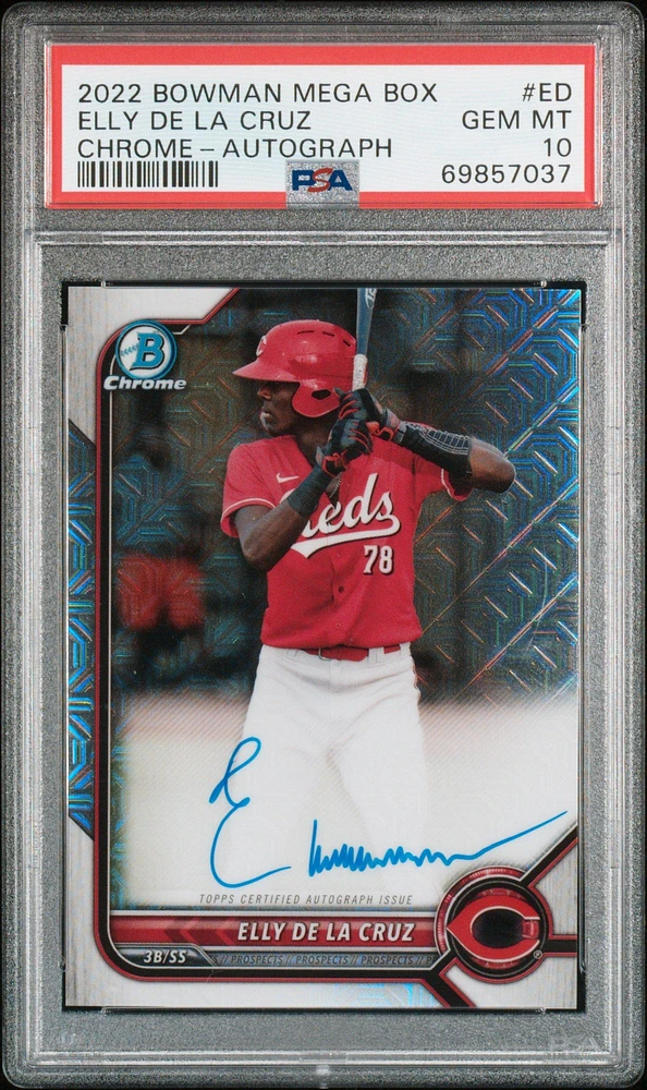 2022 Bowman Mega Box Chrome Autographs Ed Elly De La Cruz PSA 10