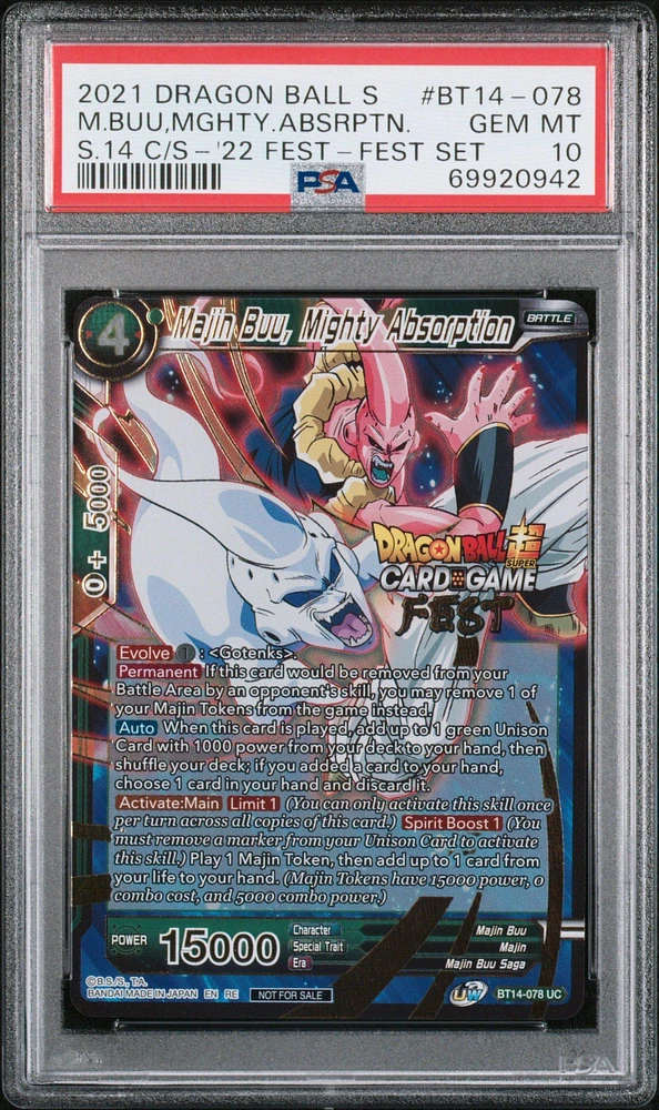 2021 Dragon Ball Super Card Game Series 14 Cross Spirits Bt14-078 Majin Buu, Mighty Absorption 2022 Dragon Ball Super Card Game Fest-fest Set PSA 10