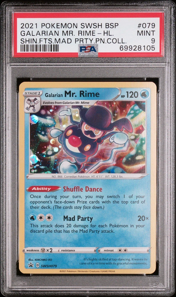 2021 Pokemon Swsh Black Star Promo 079 Galarian Mr. Rime-holo Shining Fates Mad Party Pin Collection PSA 9