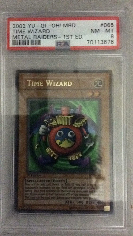 2002 Yu-gi-oh! Mrd-metal Raiders 065 Time Wizard 1st Edition PSA 8