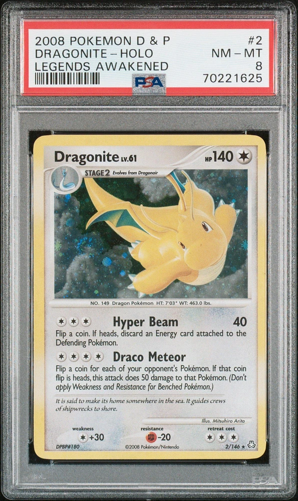 2008 Pokemon Diamond & Pearl Legends Awakened 2 Dragonite-holo PSA 8