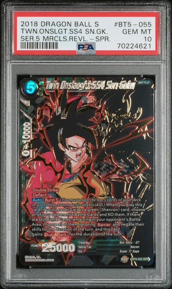2018 Dragon Ball Super Card Game Series 5 Miraculous Revival Bt5-055 Twin Onslaught Ss4 Son Goku Special Rare PSA 10