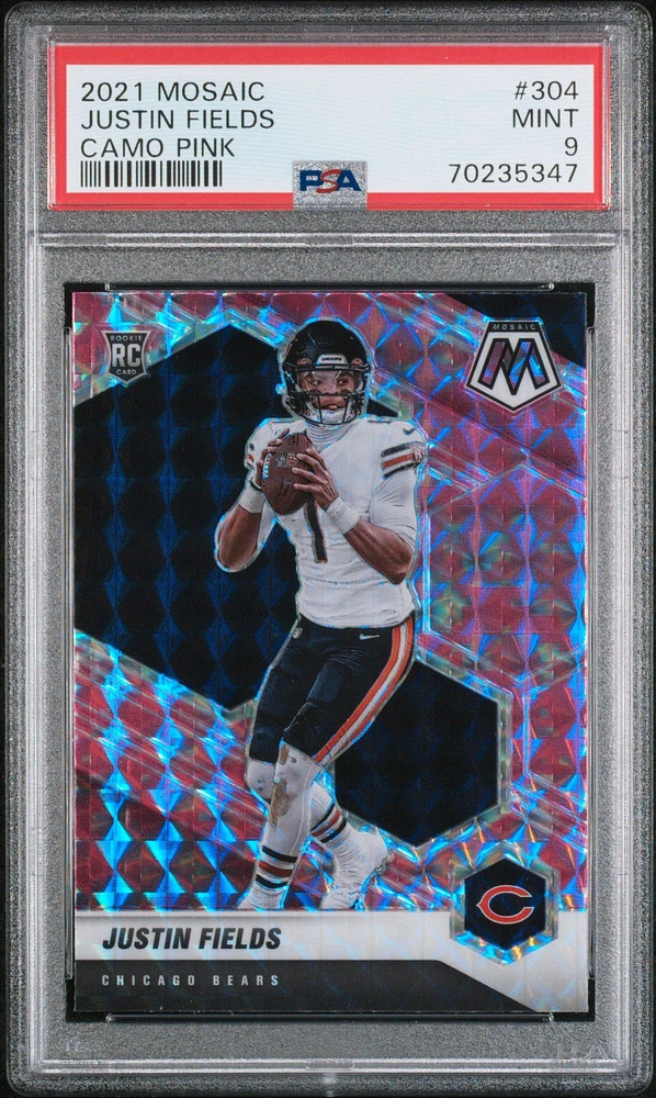 2021 Panini Mosaic 304 Justin Fields Camo Pink PSA 9