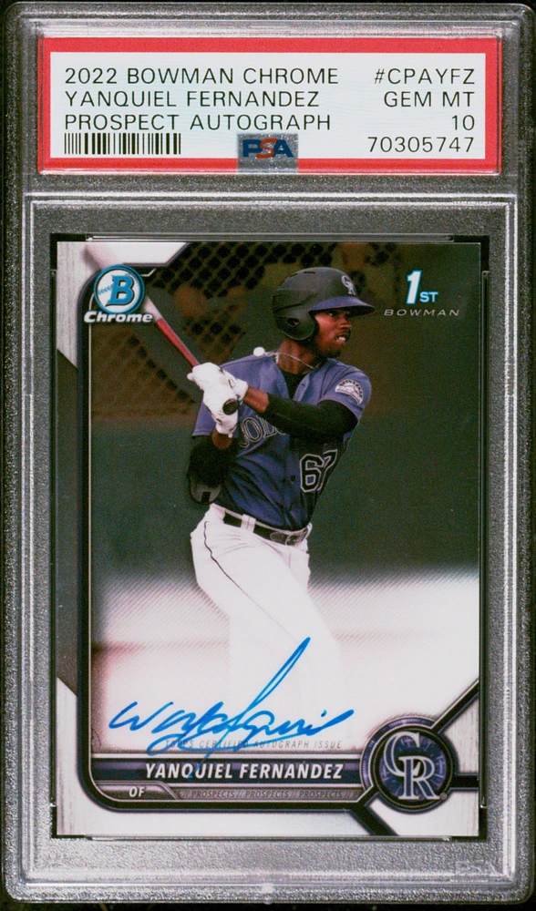 2022 Bowman Chrome Prospect Autographs Cpayfz Yanquiel Fernandez PSA