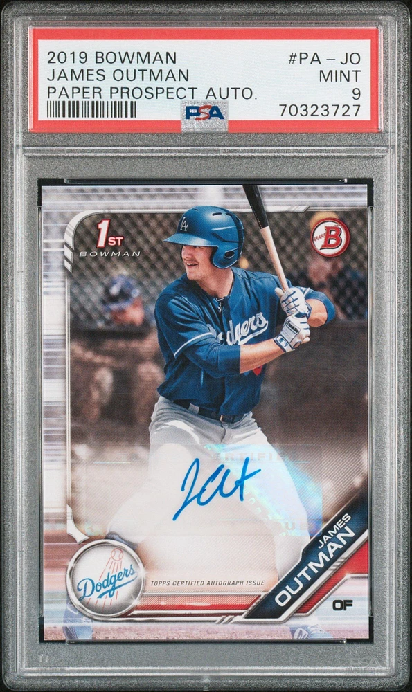 2019 Bowman Paper Prospect Autographs Pa-jo James Outman PSA 9
