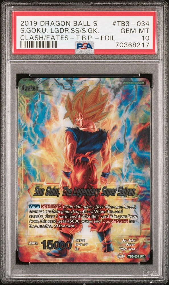 2019 Dragon Ball Super Card Game Themed Booster 3 Clash Of Fates Tb3-034 Son Goku/son Goku, The Legendary Super Saiyan Foil PSA 10