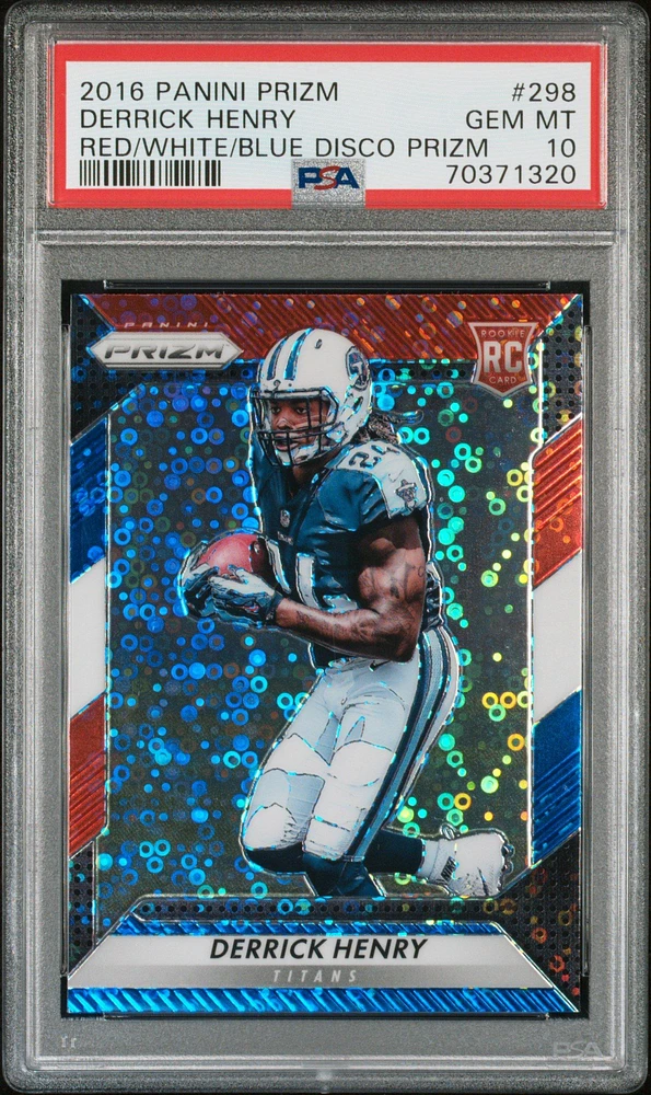 2016 Panini Prizm 298 Derrick Henry Red/white/blue Disco Prizm PSA 10