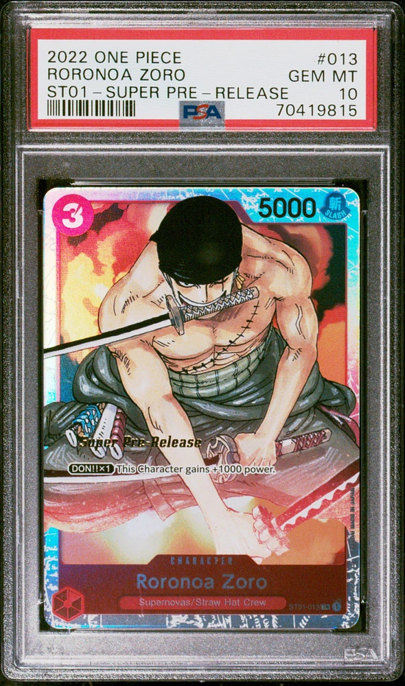 2022 One Piece Starter Deck-straw Hat Crew 013 Roronoa Zoro Super Pre-release PSA 10