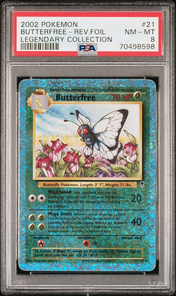 2002 Pokemon Legendary Collection 21 Butterfree-reverse Foil PSA 8